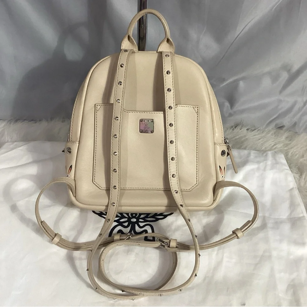 MCM Star Eyed Bunny Rabbit Lambskin Mini Backpack Studded Straps Pink Suede Int